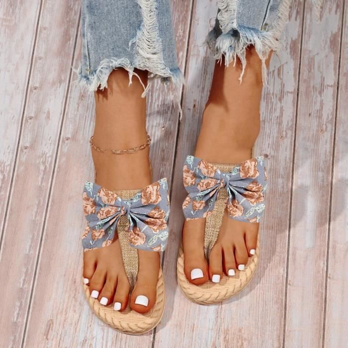 Chaussures femmes sandales en mousseline de soie fleurs tongs