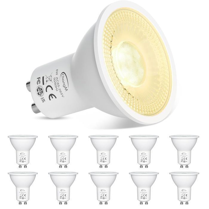 Pack de 10 Ampoules Led GU10 5W Blanc Chaud 3000K eq. 50W Halogène 120°