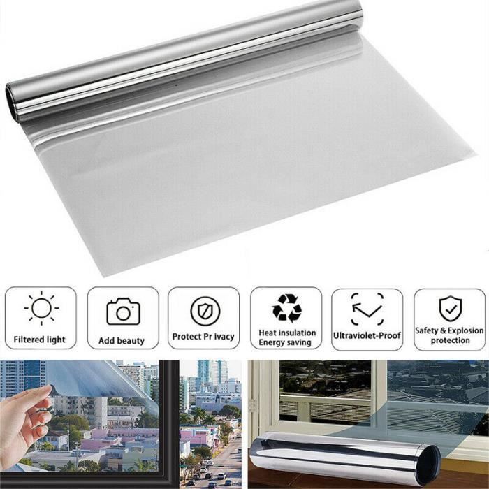 NEUFU Film pour Vitrage Effet miroir Autoadhésif PET Protection de Solaire Anti UV Argent NEUFU Film pour Vitrage Effet miroir Autoadhésif PET Protection de Solaire Anti UV Argent
