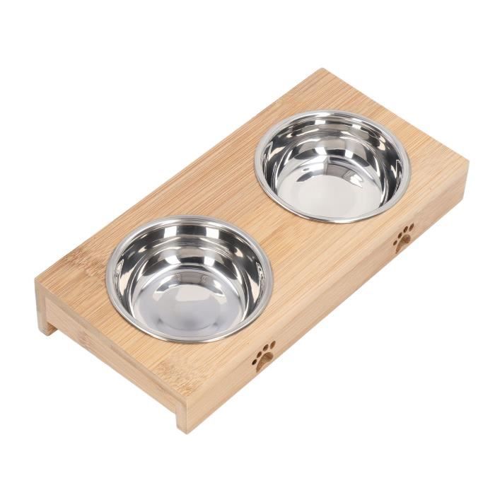 Meilleurs prix pour OMABETA Gamelle pour chat et support de gamelle Double animalerie collerette Support en bambou et double bol en acier inoxydable