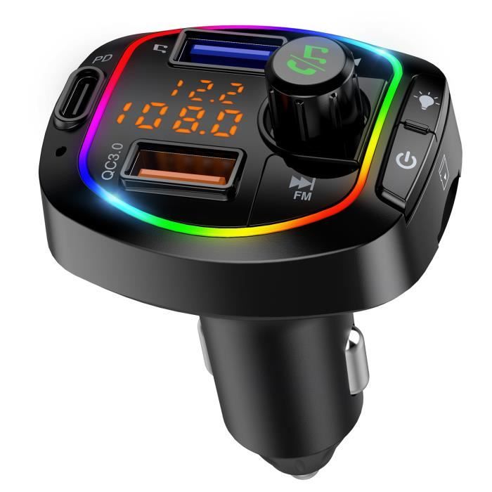 Transmetteur FM bluetooth voiture, chargeur allume cigare usb, kit main libre bluetooth voiture, QC3.0 Chargeur Rapid Voiture
