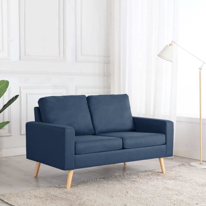 crazy sale- canapé à 2 places bleu tissu sofa de salon contemporain - bes891