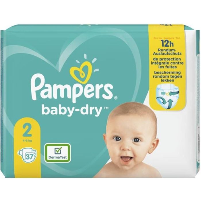 Couches Taille 2 - Pack Géant x58 couches 4-8 kg Pampers Baby Dry 