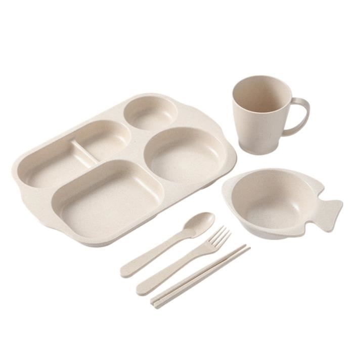 Ububiko 3 Pieces Enfants Vaisselle Couverts Plat Paille De Ble Assiette Vaisselle En Plastique Bebe Assiette Divisee Assiette Enfant Divisee Ensemble Avec Cuillere Fourchette Pour Bebes Et Enfa Coffrets Repas Bebe Et