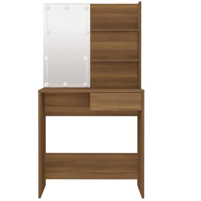 Ensemble Coiffeuse Design Contemporain Helloshop26 - 74,5x40x141 Cm - Chêne Marron - Neuve