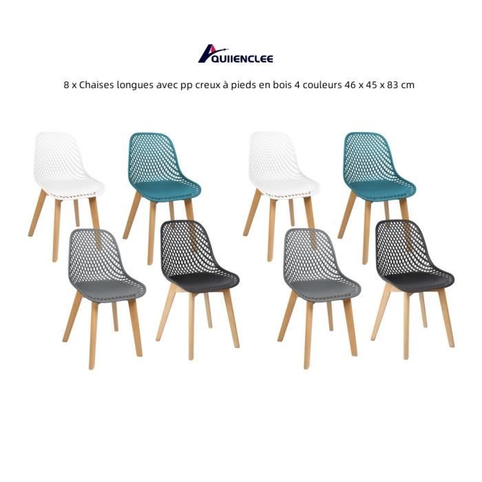 Chaises longues QUIIENCLEE - Lot de 8 - 4 couleurs - 46 x 45 x 83 cm - Pieds en bois