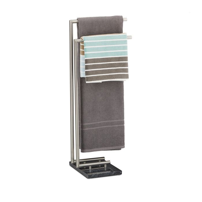 Relaxdays Porte-serviettes sur pied PIERRE support pour serviettes de bain noir marbre HxlxP: 84 x 34 x 30 cm noir