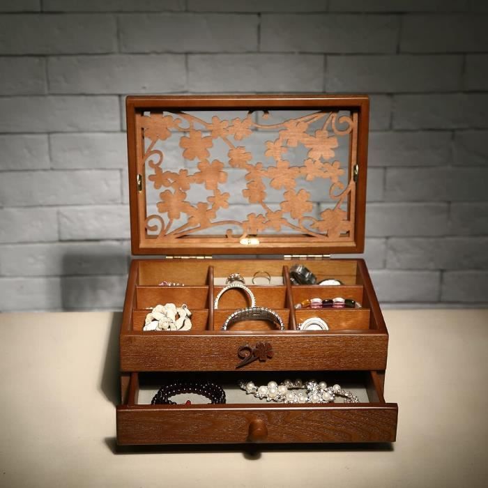 Boîte à Bijoux En Bois Avec Tiroirs - Organisateur Rangement 26 Compartiments, Velours, Neuf Avec étiquettes