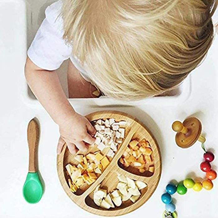 Assiette Bébé Avec Ventouse - 2 Pièces En Silicone Alimentaire Sans BPA, Compartiments Multiples, Lavable Lave-Vaisselle