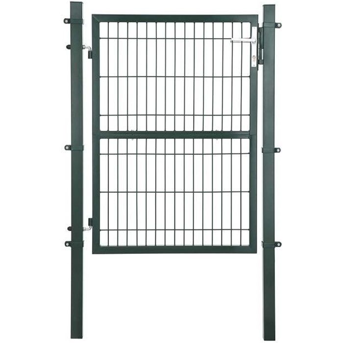 Portillon en acier galvanisé, Portail de clôture, Porte de jardin, avec serrure, poignée et clé, 106 x 171 cm (L x H), Vert GGD175L