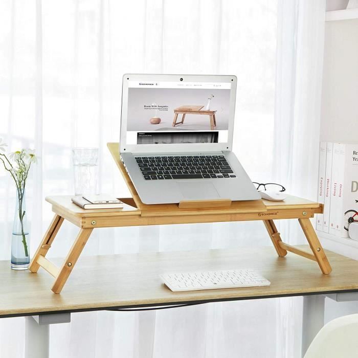 Table de lit pour Ordinateur Portable Bureau de Lit Pliante Lapdesk avec  Emplacement de Ipad Surport PC Pliable pour Le Petit déjeuner Lire Regarder  des Films(Blanc avec Porte-gobelet) : : Informatique