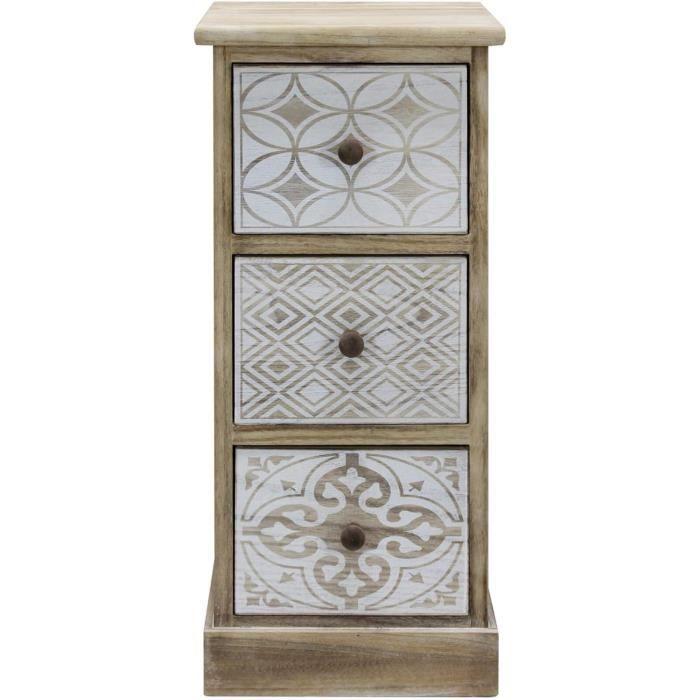 Rebecca Mobili Commode 3 Tiroirs, Table de Chevet Shabby, Bois Blanc ...