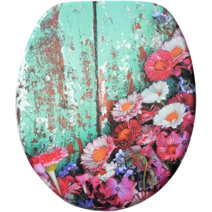 Abattant WC Frein De Chute Soft Close - Finition De Haute Qualité - Fixation Facile - Fleur Rose