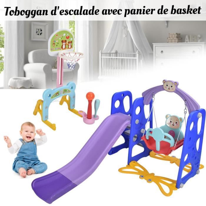 Toboggan 6 En 1 Pour Enfants - Ensemble Intérieur Extérieur Avec Golf, Basket, Dessin Et Télescope - Beige
