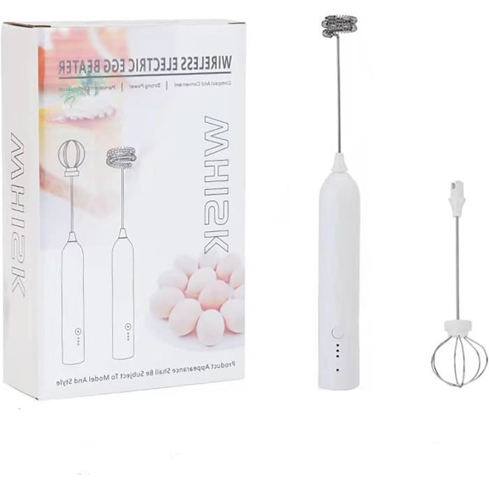 Mousseur à Lait Électrique Sans Fil - Double Fouet Inox, Piles AA, Pour Café, Cappuccino, Protéines - 7