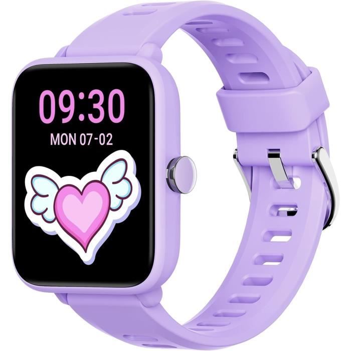 Montre Connectée Enfant Fille/garçon 4-12 Ans - Écran 1,4" - Podomètre, Cardiofréquencemètre, Oxymètre, Suivi Sommeil - Étanche IP68 - Autonomie 5 Jours - Rose