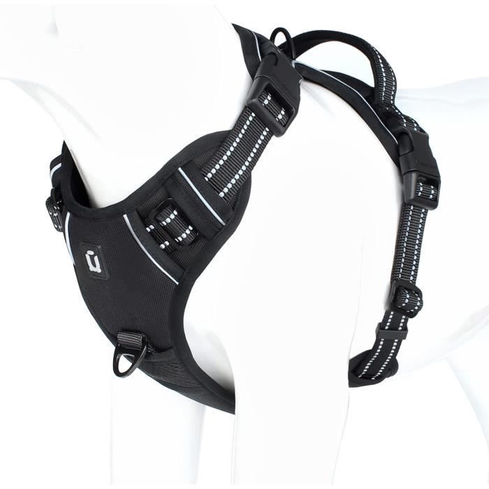 Harnais Réglable Anti-traction Pour Chien - Poignée De Contrôle, Bandes Réfléchissantes - Taille L (bleu) - Pour Promenade Sécurité