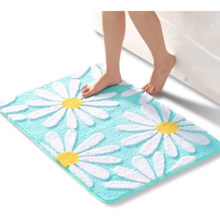Tapis De Bain Antidérapant 40x120 Cm - Motif Marguerites - Microfibre Super Absorbante - Support TPR Antidérapant - 13