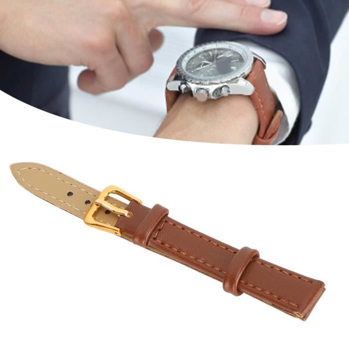 Bracelet Montre Cuir PU 12mm Marron - Boucle Ardillon, Remplacement Universel