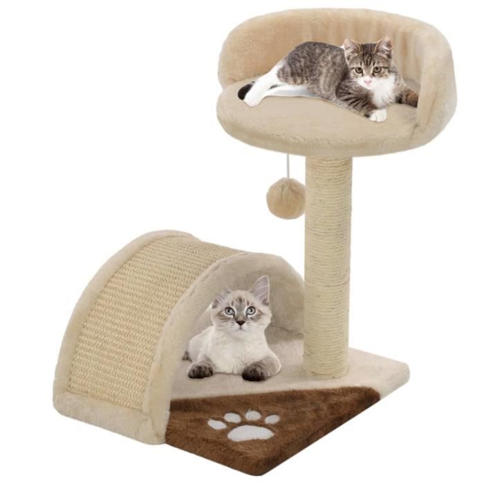 Arbre à chat - VIDAXL - 40 cm - Beige + Marron - Griffoir en sisal - Jouet suspendu