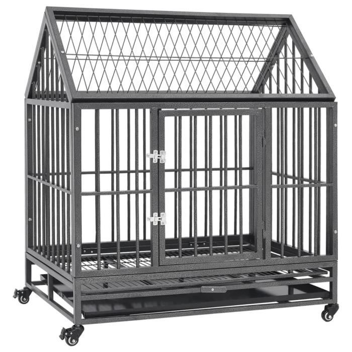 vidaXL Cage chien avec roues et toit 92x62x106 cm