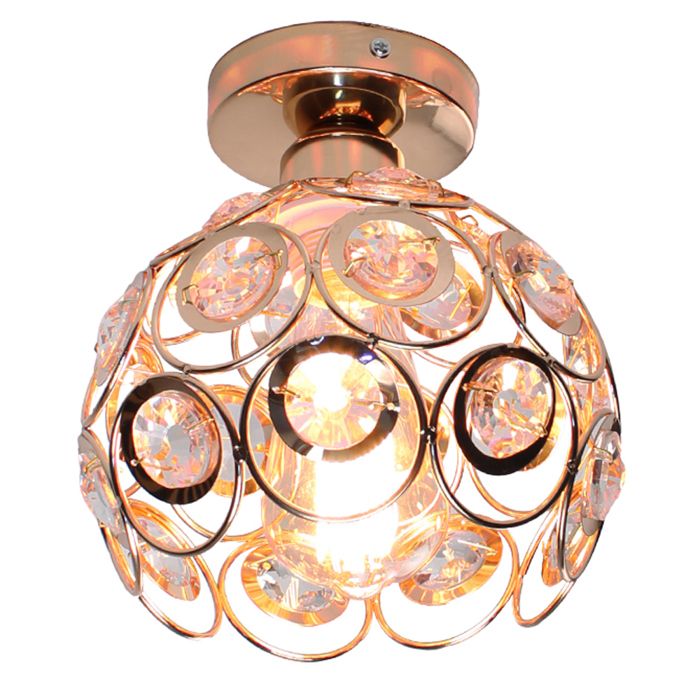 UNI Lampe de Plafond 20cm Or Plafonnier Cage en Cristal Fer Luminaire Personnalité pour Chambre Couloir Salon