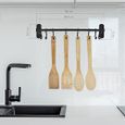 Support à ustensiles de cuisine noir auto-adhésif, rail à ustensiles de cuisine en aluminium de 40 cm avec 8 crochets mobiles-1