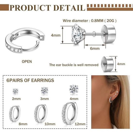 Paire De Boucles D'Oreilles Créoles PULABO - Acier Inoxydable - Argenté - Fermoir Pince