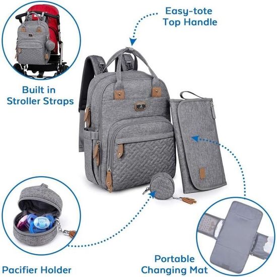 Sac à Langer ANKÖMMLING - Avec Matelas Change Et Porte-tétine - Multifonction 4 En 1 - Pour Poussette
