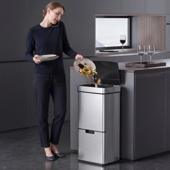 UMUZI CLEANING Poubelle De Cuisine Automatique 70 Litres Argent Poubelle Automatique Compartiments 4 Bacs Poubelle Tri Selectif Intelligente En 86344341