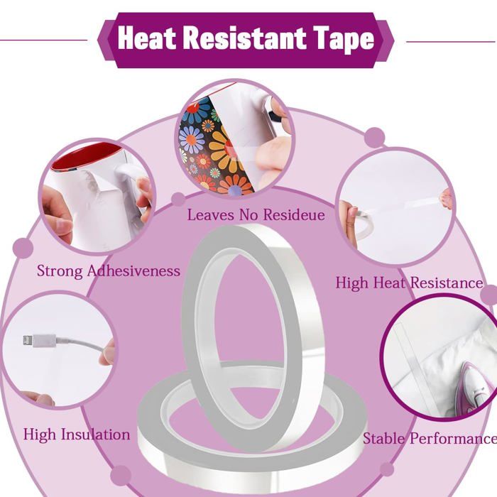 2 ROLLEN WÄRMEBAND für Sublimation Hitzebeständiges Klebeband Thermo
