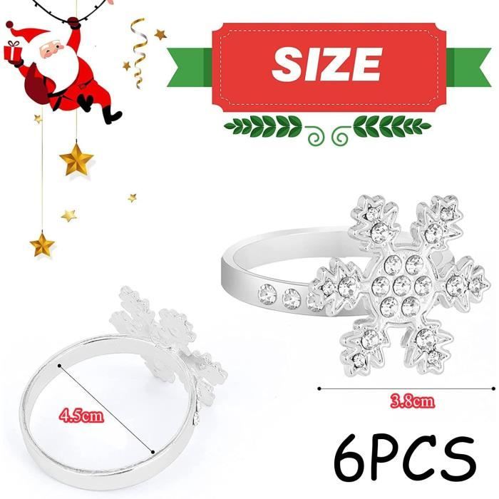 Ronds De Serviette Flocon De Neige – Lot De 12 Pour Décoration De Table De Noël Avec Strass (Or)