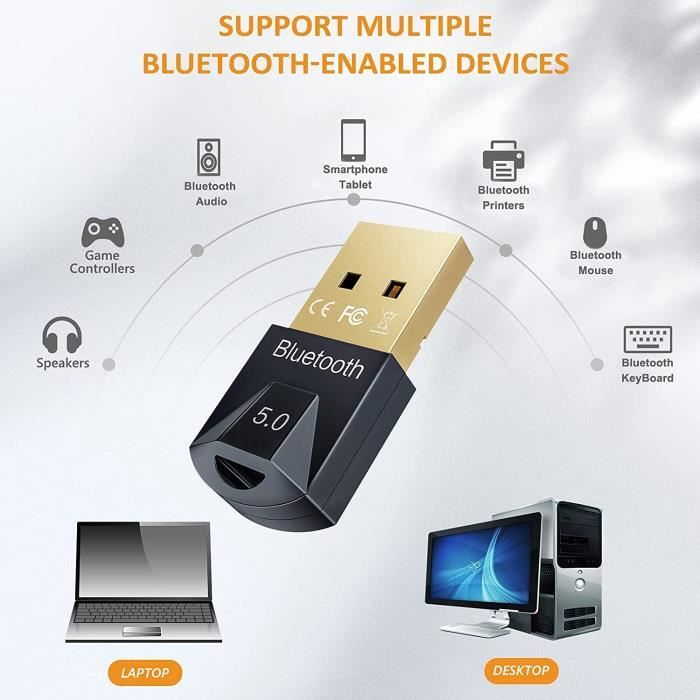 Dongle Bluetooth 5.3,Clé Bluetooth USB pour PC Compatible avec Windows 11  10 8.1 7,sans Fil Adaptateur Bluetooth pour PC,Manette60 - Cdiscount  Informatique