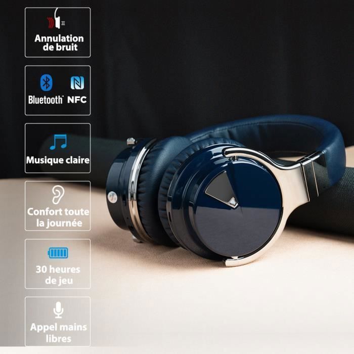 COWIN E7 Bleu Nuit Casque Bluetooth Stéréo Audio et microphone est plus