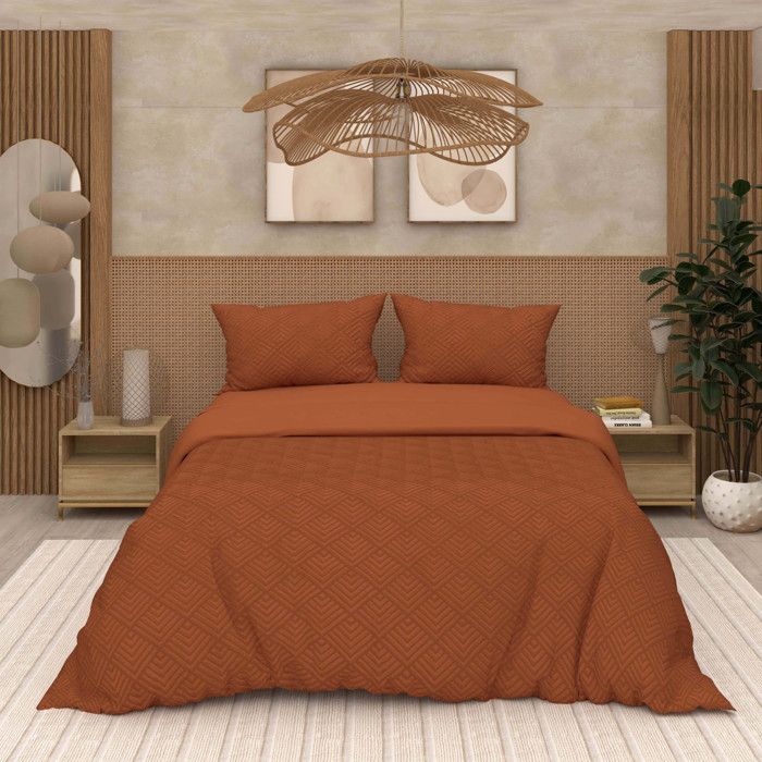 Housse De Couette 3D Microfibre Maya 240x220 Cm - Vert Kaki - Douceur Et Motif Relief - Par Soleil D'Ocre