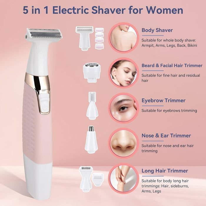 Rasoir électrique 5 En 1 Pour Femmes KENLUMO - épilation Tout Le Corps - Rose - Neuf