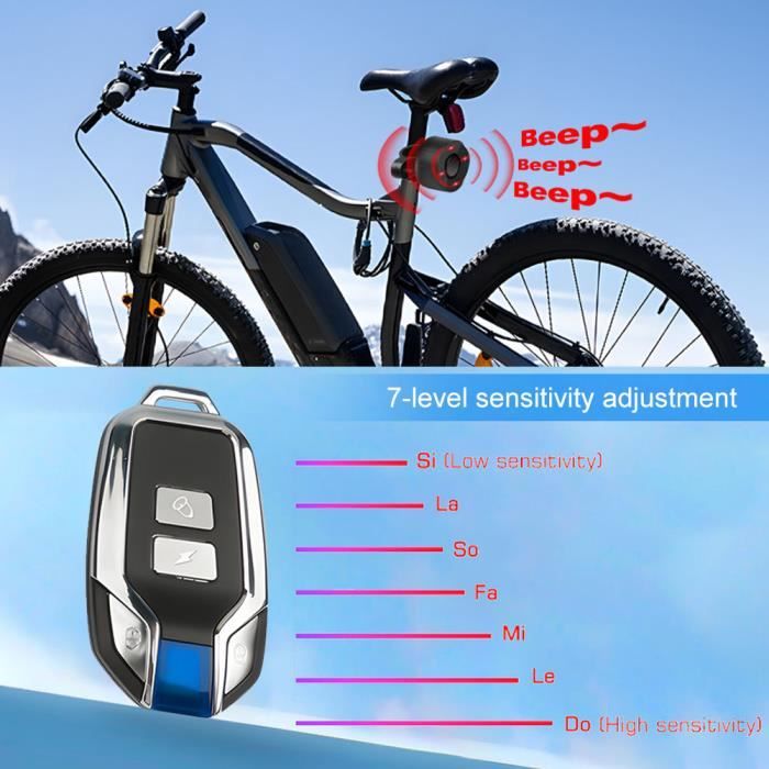 Alarme Anti-vol de vélo 110dB Forte Vibration de détection sans Fil Anti-vol de avec télécommande pour vélo, Moto, Voiture - Auto