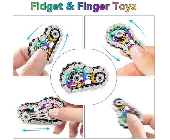 2 Pièces Jouets Fidget Métal Chaîne Vélo - Anti-Stress Argent Et Or