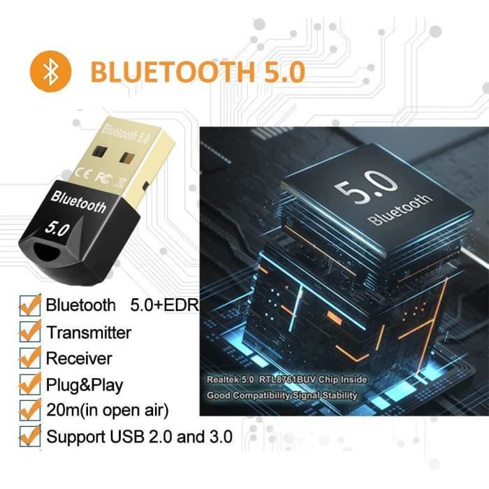Adaptateur Bluetooth 5.0 Dongle USB, Mini Clé Bluetooth Récepteur Émetteur  Compatible avec Windows 10/8.1/8/7, Adaptateur Bluetooth pour Casques
