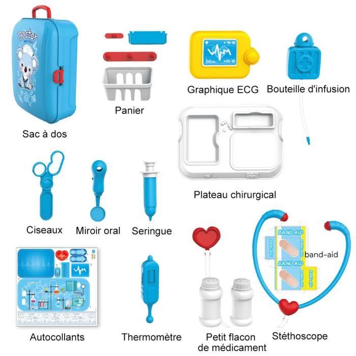 Ensemble Docteur 32 Pièces – Chariot Médical, Stéthoscope, Thermomètre – Sons Et Lumières – Dès 3 Ans