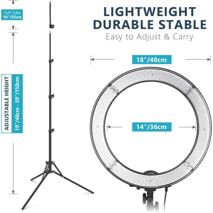 Ring Light Professionnel avec Trépied: 18 Pouces 55W 5600K Réglable LED  Anneau Lumineux avec Trépied, Récepteur Bluetooth pour Smart - Cdiscount  Appareil Photo