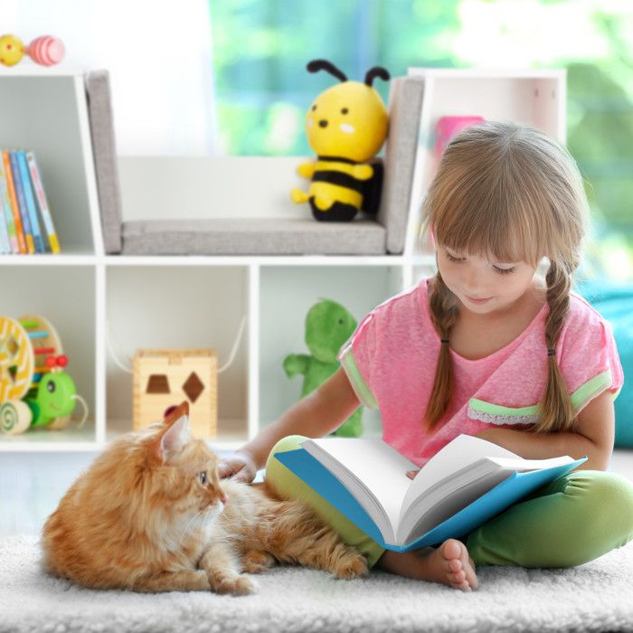 Étagère Enfants Relaxdays Motif Animaux - Rangement Jouets 2 Boîtes + 3 Compartiments - 74x71x23 Cm Rangement Livres Enfant Tissu