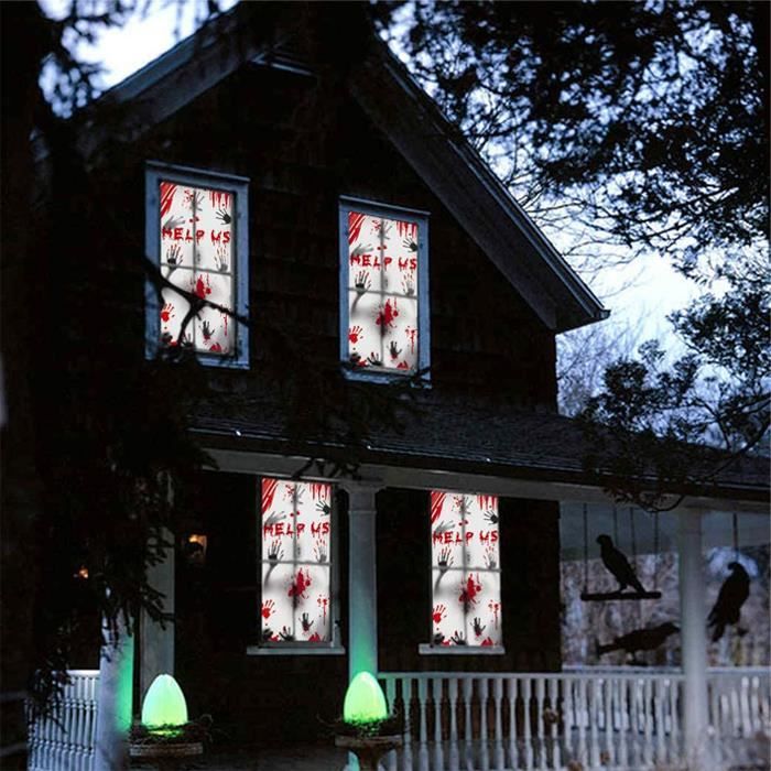 Autocollants Halloween Fenêtres – Empreintes Sanglantes, Décor Réutilisable Et Effrayant