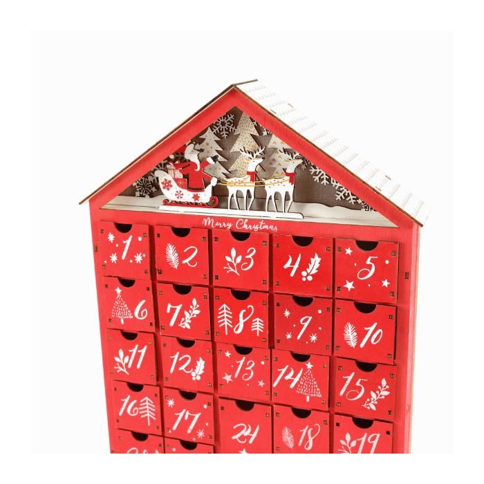 Calendrier de l'Avent en bois avec 24 tiroirs et lumières LED Ensemble