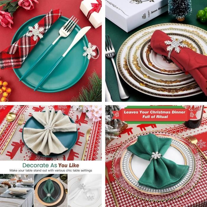 Ronds De Serviette Noël Flocons De Neige Avec Strass - Lot De 12 En Alliage De Zinc Doré/argenté - Décoration De Table