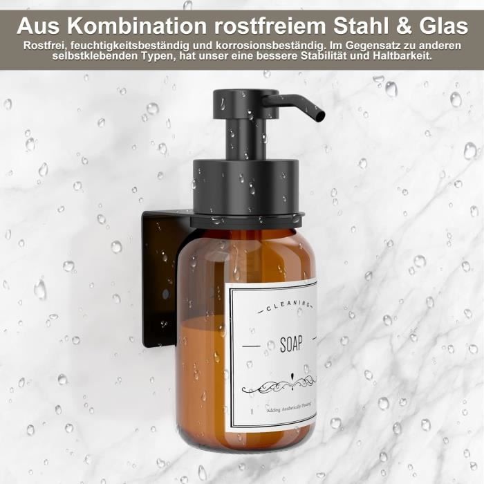Distributeur Savon Automatique Monstake 300ml - 3 Niveaux Réglable, Mural Sans Percage, Noir