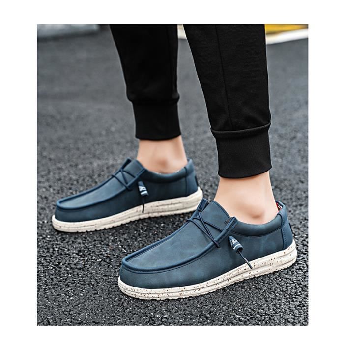 Chaussures Bateau Homme en Simili Cuir Respirant Bleu