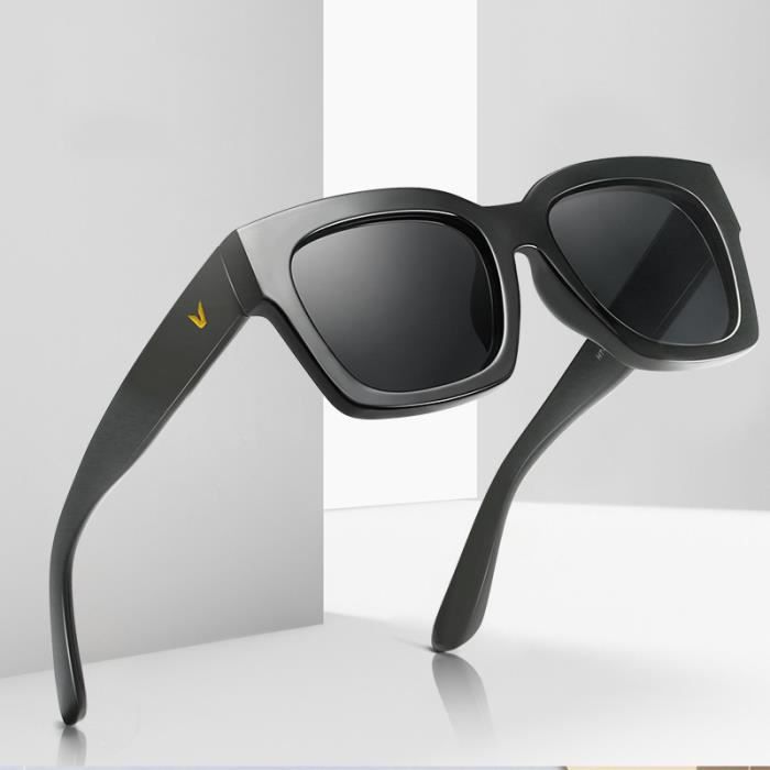 SHARPHY Lunettes de soleil homme rectangle mot V grand cadre mode personnalite lunettes de soleil polarisees pour homme femme