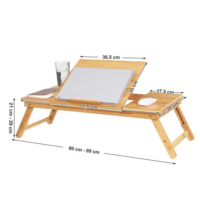 Tablette Portable Bambou Réglable – Support Ordinateur & Tablette Avec Porte-Gobelet – 21,5 X 27,5 Cm