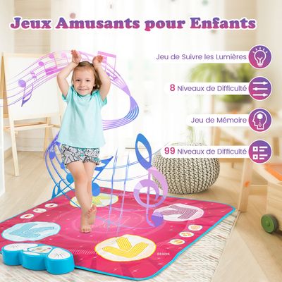 COSTWAY Tapis De Danse Enfant Pliable - 9 Musiques, 3 Modes, Score Lumineux